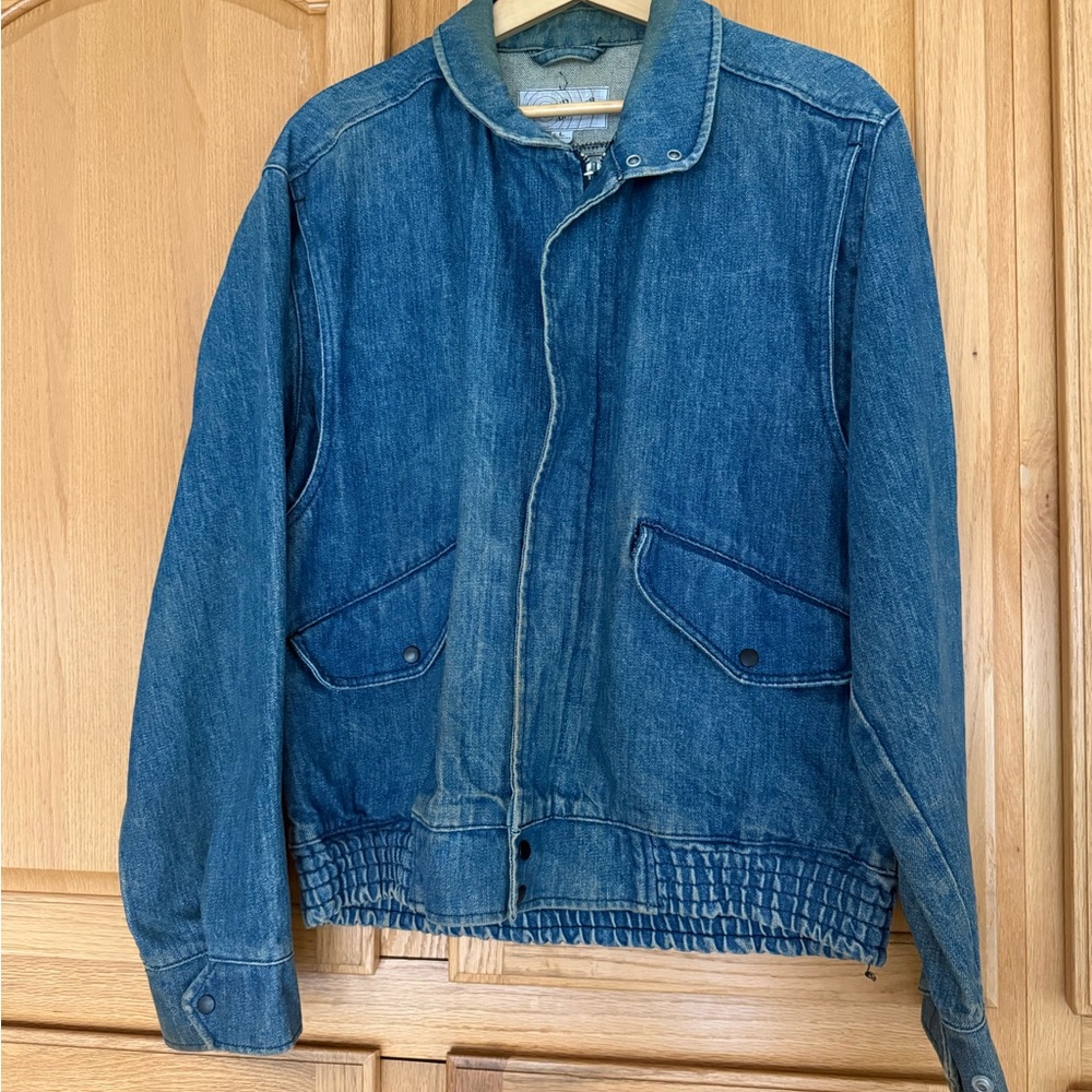 Women's Blue Denim Jean Jacket with Elastic Hem